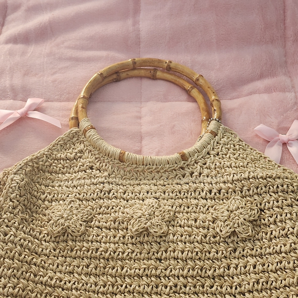 Esprit Woven Straw Tote with Bamboo Handles | Summer Bag - Picture 2 of 6